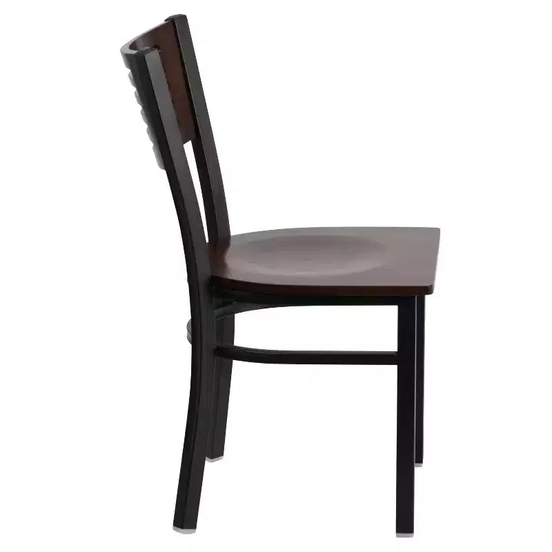 Emma and Oliver Black Decorative Slat Back Metal Restaurant Dining Chair