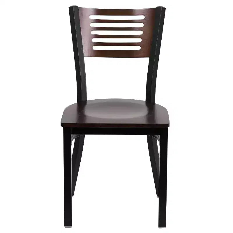 Emma and Oliver Black Decorative Slat Back Metal Restaurant Dining Chair