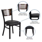 Emma and Oliver Black Decorative Slat Back Metal Restaurant Dining Chair
