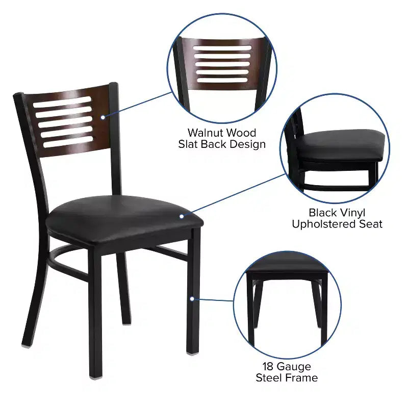 Emma and Oliver Black Decorative Slat Back Metal Restaurant Dining Chair
