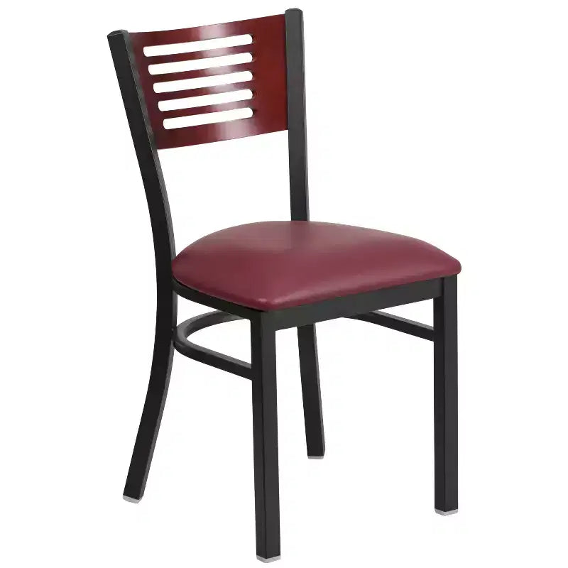 Emma and Oliver Black Decorative Slat Back Metal Restaurant Dining Chair