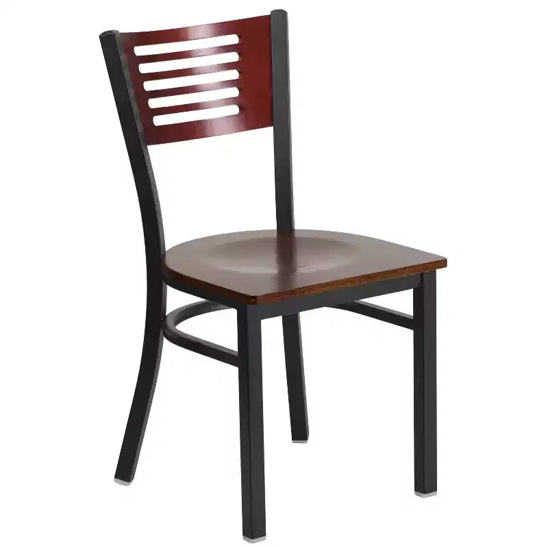 Emma and Oliver Black Decorative Slat Back Metal Restaurant Dining Chair