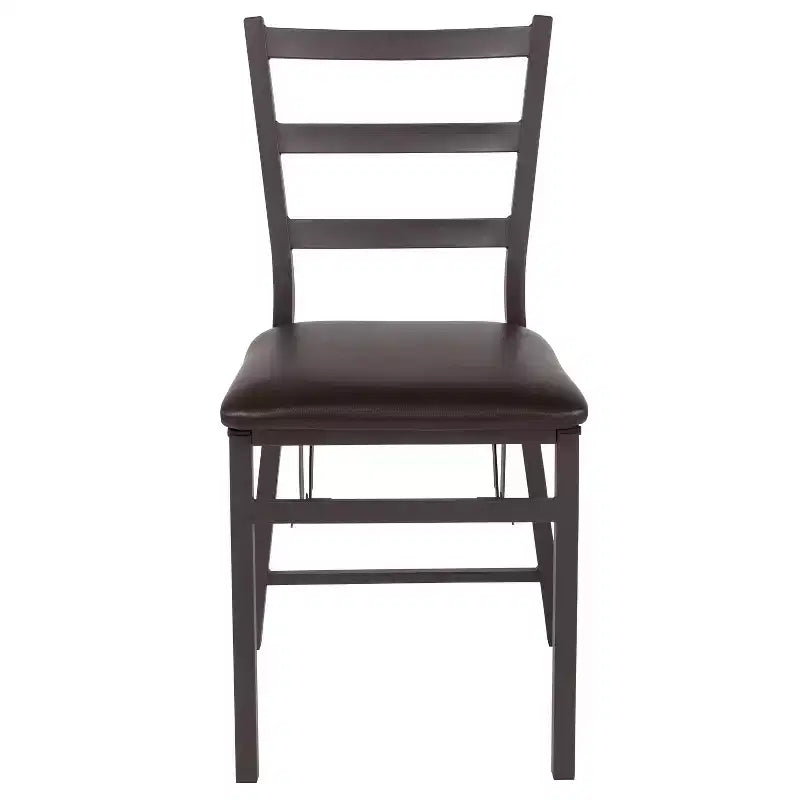 Emma and Oliver 2 Pack Ladder Back Metal Folding Chair with Brown Vinyl Seat