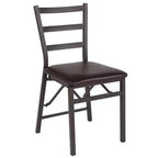 Emma and Oliver 2 Pack Ladder Back Metal Folding Chair with Brown Vinyl Seat