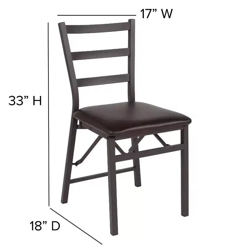 Emma and Oliver 2 Pack Ladder Back Metal Folding Chair with Brown Vinyl Seat