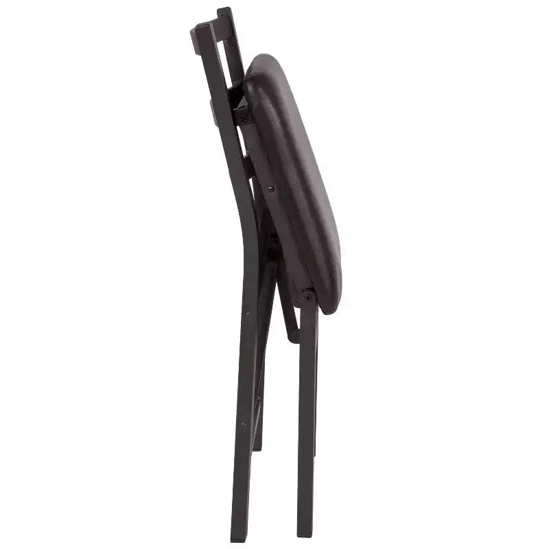 Emma and Oliver 2 Pack Ladder Back Metal Folding Chair with Brown Vinyl Seat