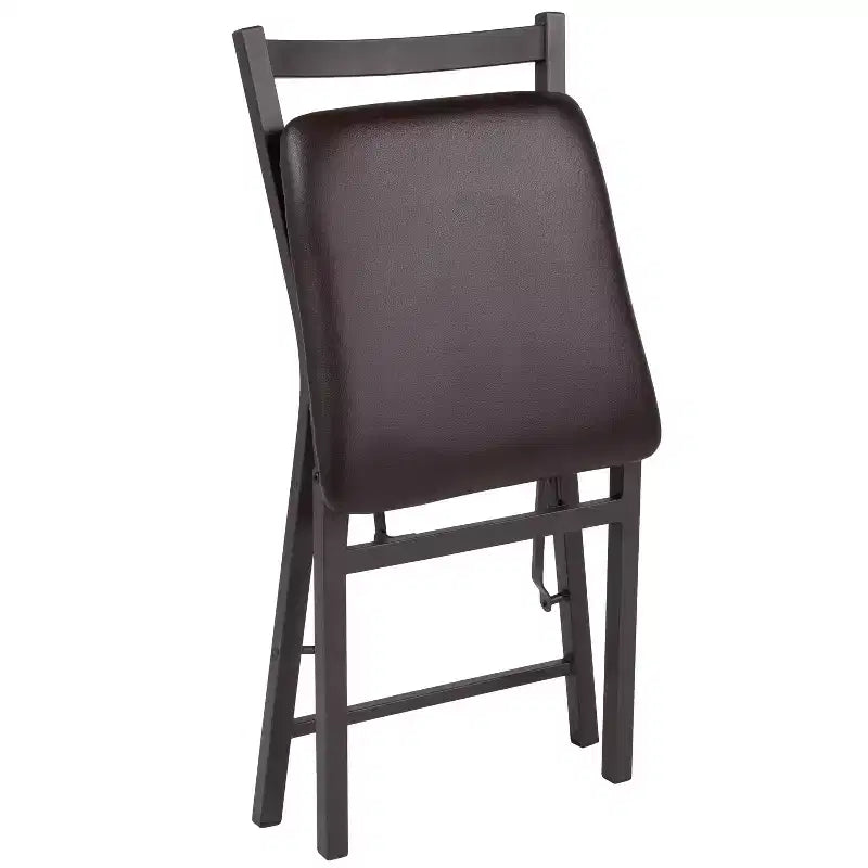Emma and Oliver 2 Pack Ladder Back Metal Folding Chair with Brown Vinyl Seat