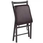 Emma and Oliver 2 Pack Ladder Back Metal Folding Chair with Brown Vinyl Seat