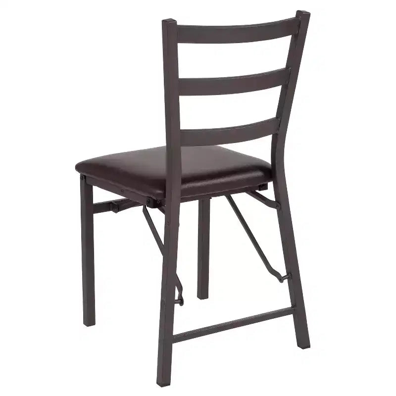 Emma and Oliver 2 Pack Ladder Back Metal Folding Chair with Brown Vinyl Seat