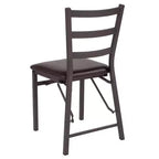 Emma and Oliver 2 Pack Ladder Back Metal Folding Chair with Brown Vinyl Seat