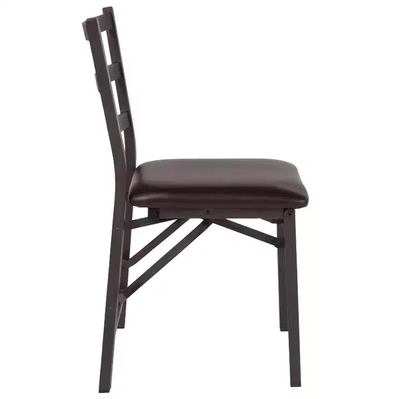 Emma and Oliver 2 Pack Ladder Back Metal Folding Chair with Brown Vinyl Seat