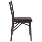 Emma and Oliver 2 Pack Ladder Back Metal Folding Chair with Brown Vinyl Seat