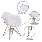 Emma and Oliver Transparent Side Chair with Arms and Gold Base