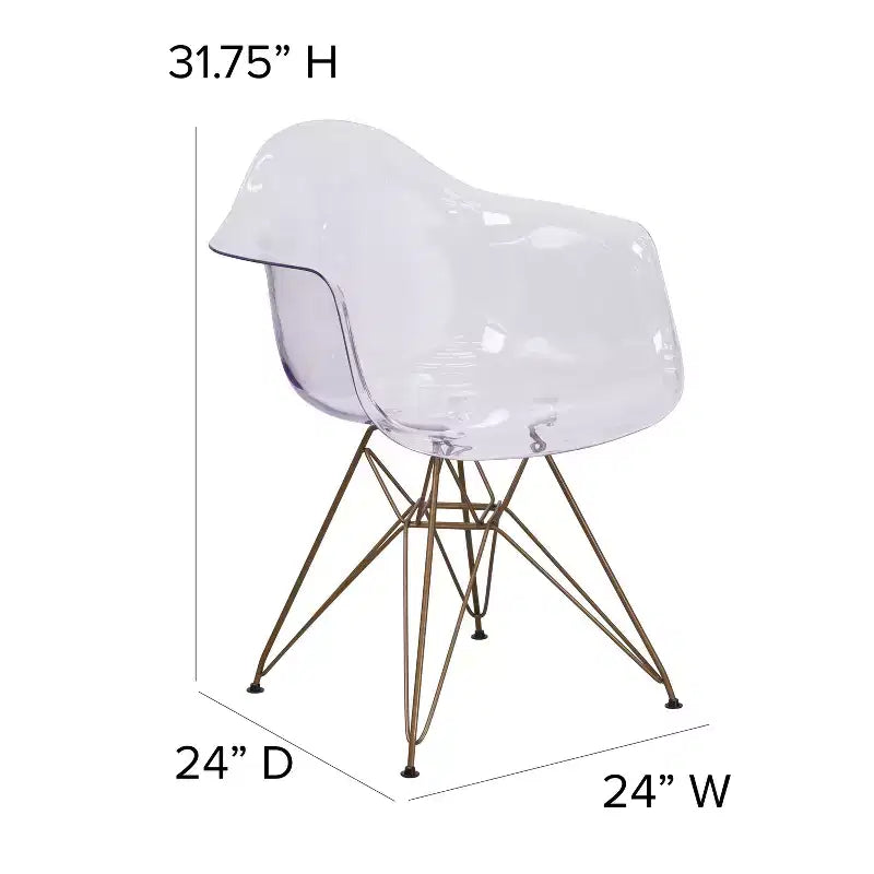 Emma and Oliver Transparent Side Chair with Arms and Gold Base