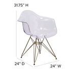 Emma and Oliver Transparent Side Chair with Arms and Gold Base