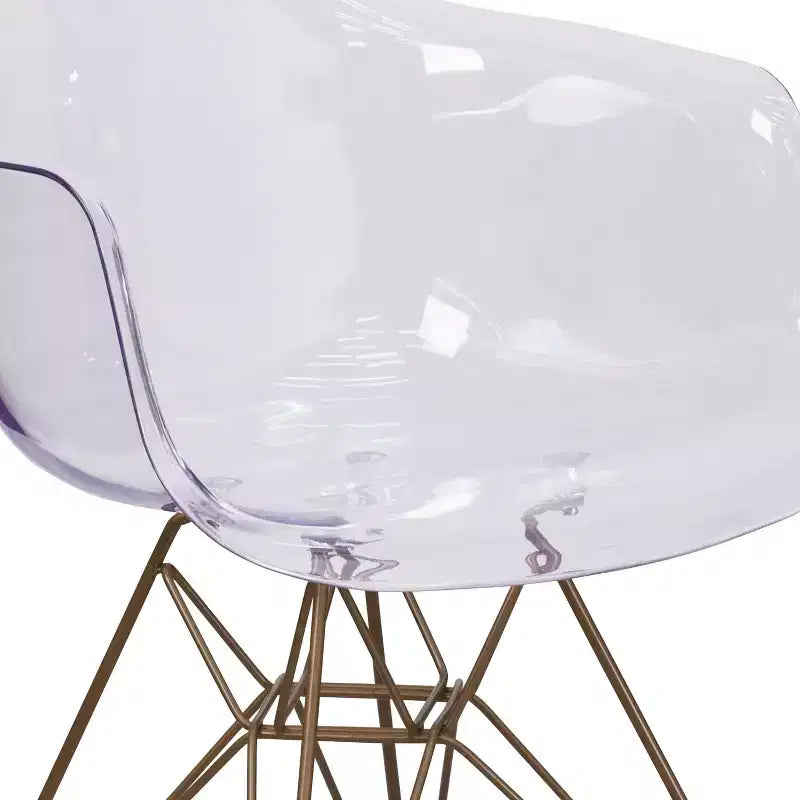 Emma and Oliver Transparent Side Chair with Arms and Gold Base