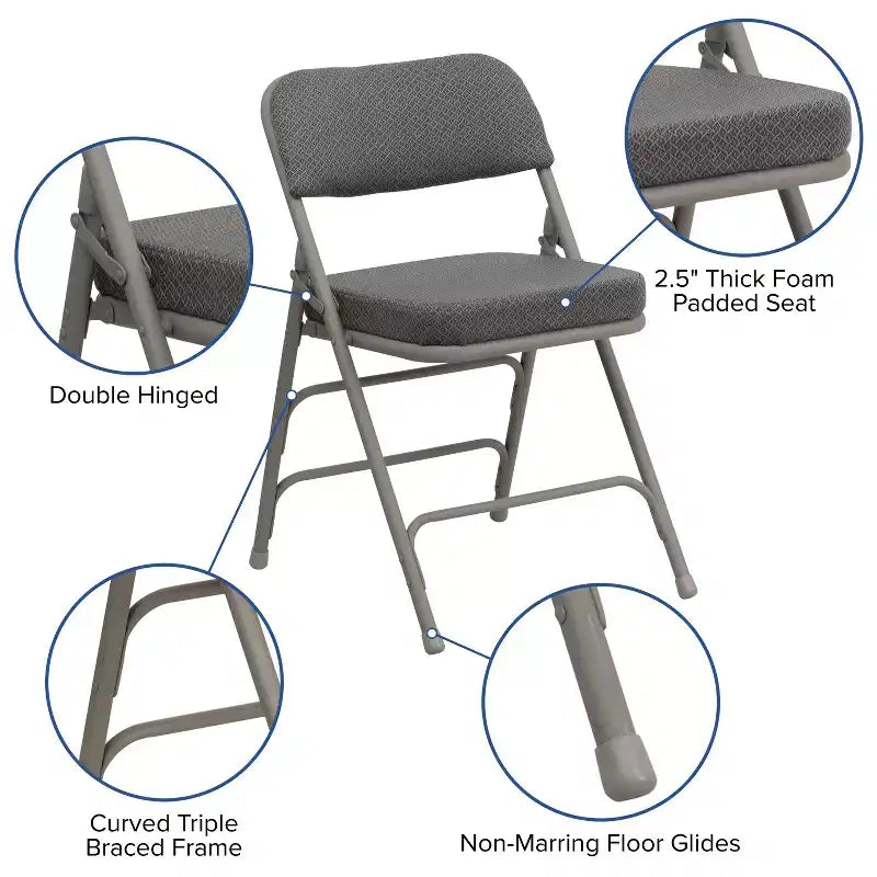 Emma and Oliver 2 Pack Home & Office Portable Party Events Fabric Padded Metal Folding Chair