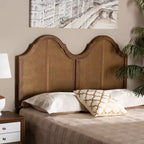 Hazel Vintage Wood and Synthetic Rattan Arched Headboard Walnut - Baxton Studio