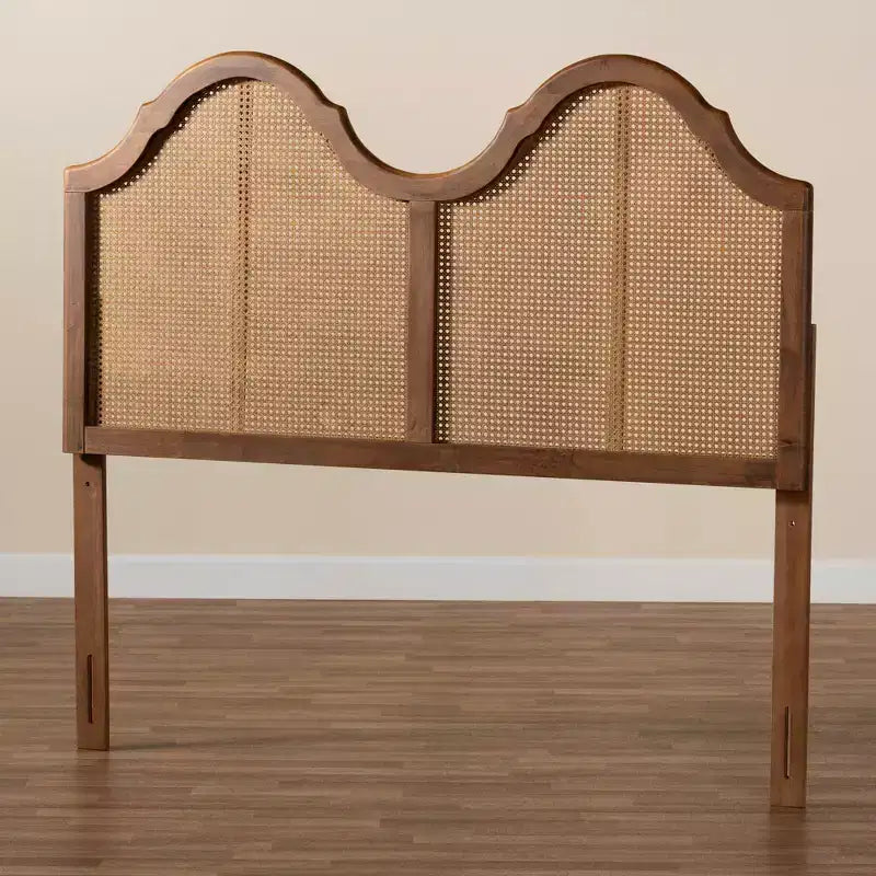 Hazel Vintage Wood and Synthetic Rattan Arched Headboard Walnut - Baxton Studio
