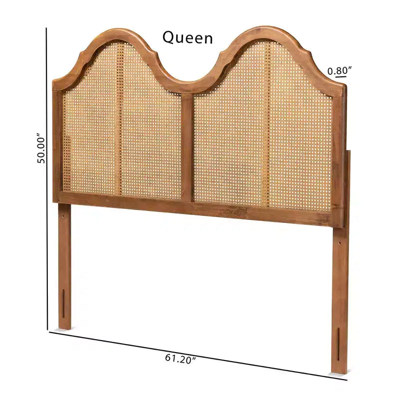 Hazel Vintage Wood and Synthetic Rattan Arched Headboard Walnut - Baxton Studio