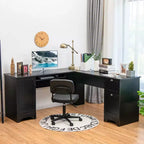 Costway L-Shaped Corner Computer Desk Writing Table Study Workstation Drawers BlackBrown