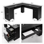 Costway L-Shaped Corner Computer Desk Writing Table Study Workstation Drawers BlackBrown