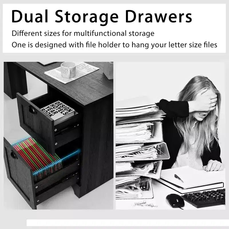 Costway L-Shaped Corner Computer Desk Writing Table Study Workstation Drawers BlackBrown