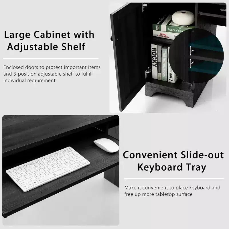 Costway L-Shaped Corner Computer Desk Writing Table Study Workstation Drawers BlackBrown