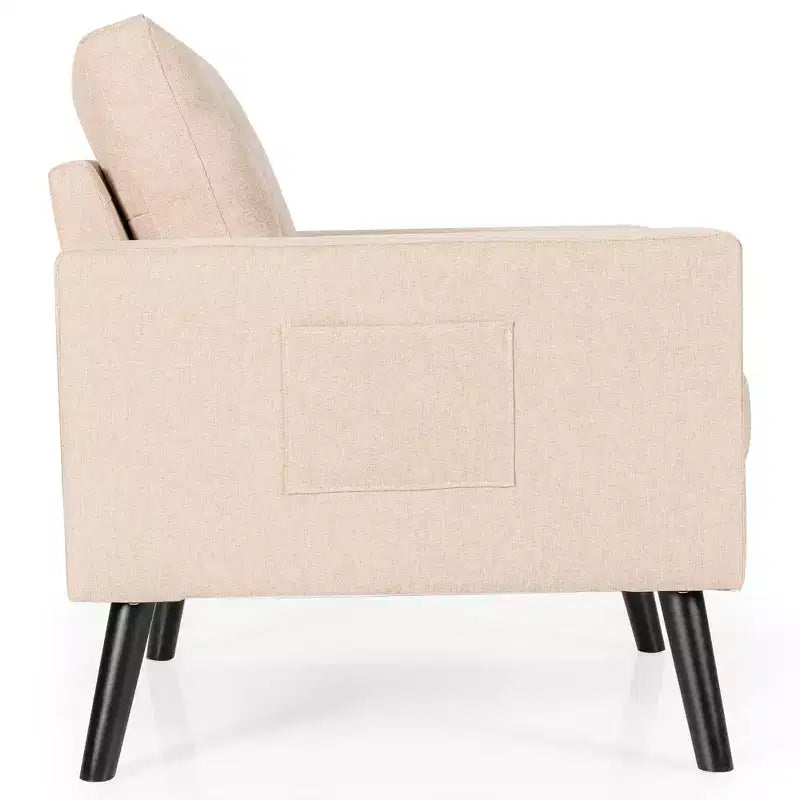 Costway Modern Tufted Accent Chair Fabric Armchair Single Sofa w/ Rubber Wood Legs Blue\ Beige\Grey