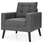 Costway Modern Tufted Accent Chair Fabric Armchair Single Sofa w/ Rubber Wood Legs Blue\ Beige\Grey