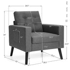 Costway Modern Tufted Accent Chair Fabric Armchair Single Sofa w/ Rubber Wood Legs Blue\ Beige\Grey