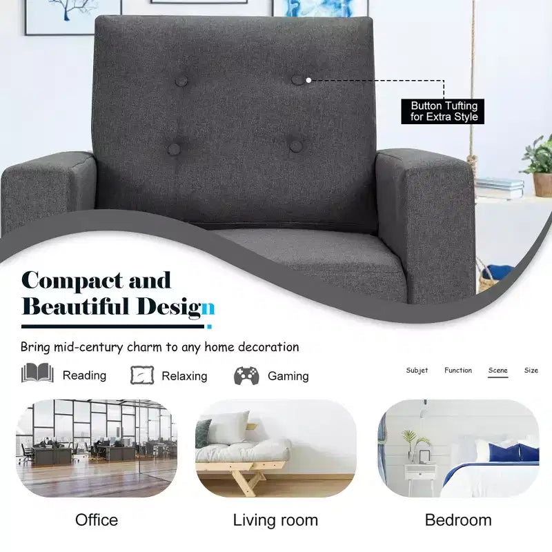 Costway Modern Tufted Accent Chair Fabric Armchair Single Sofa w/ Rubber Wood Legs Blue\ Beige\Grey