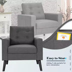 Costway Modern Tufted Accent Chair Fabric Armchair Single Sofa w/ Rubber Wood Legs Blue\ Beige\Grey
