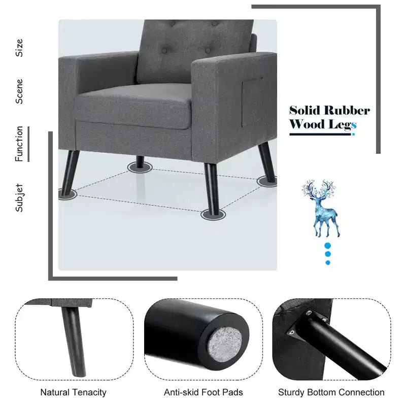Costway Modern Tufted Accent Chair Fabric Armchair Single Sofa w/ Rubber Wood Legs Blue\ Beige\Grey