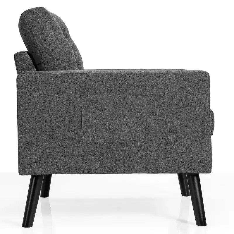 Costway Modern Tufted Accent Chair Fabric Armchair Single Sofa w/ Rubber Wood Legs Blue\ Beige\Grey