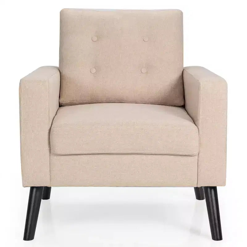 Costway Modern Tufted Accent Chair Fabric Armchair Single Sofa w/ Rubber Wood Legs Blue\ Beige\Grey