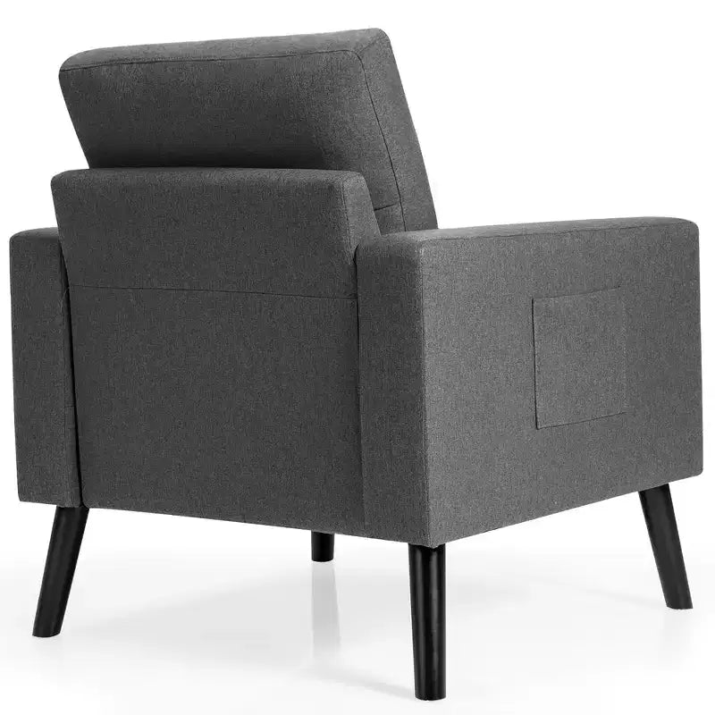 Costway Modern Tufted Accent Chair Fabric Armchair Single Sofa w/ Rubber Wood Legs Blue\ Beige\Grey