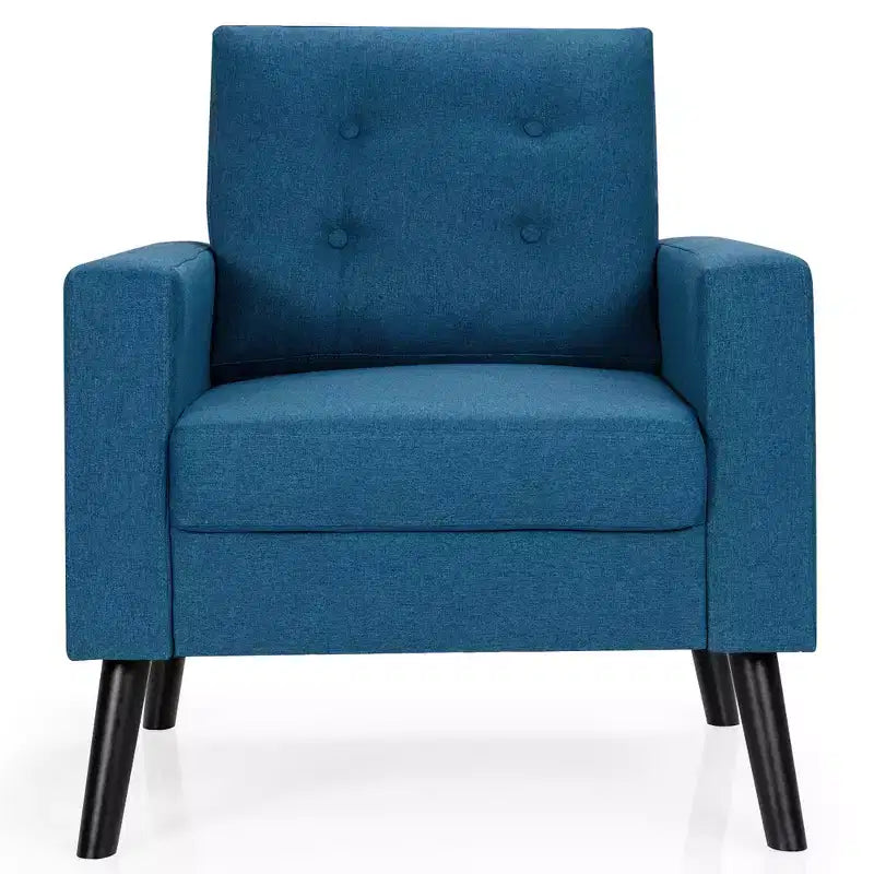 Costway Modern Tufted Accent Chair Fabric Armchair Single Sofa w/ Rubber Wood Legs Blue\ Beige\Grey