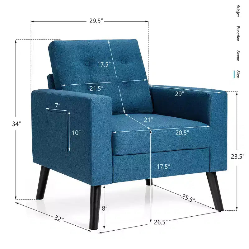 Costway Modern Tufted Accent Chair Fabric Armchair Single Sofa w/ Rubber Wood Legs Blue\ Beige\Grey