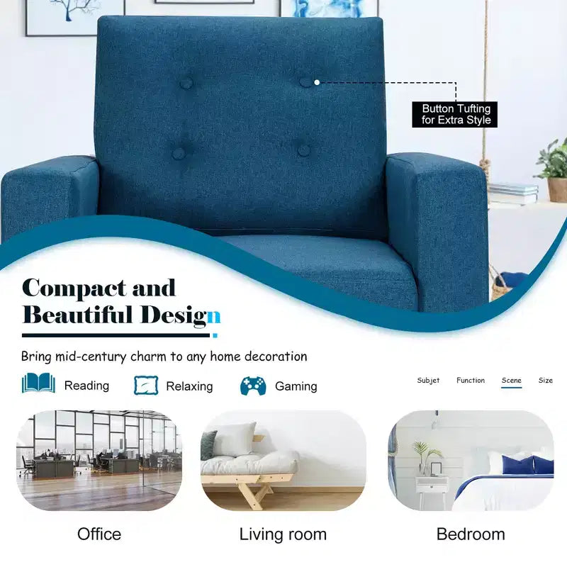 Costway Modern Tufted Accent Chair Fabric Armchair Single Sofa w/ Rubber Wood Legs Blue\ Beige\Grey