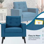 Costway Modern Tufted Accent Chair Fabric Armchair Single Sofa w/ Rubber Wood Legs Blue\ Beige\Grey