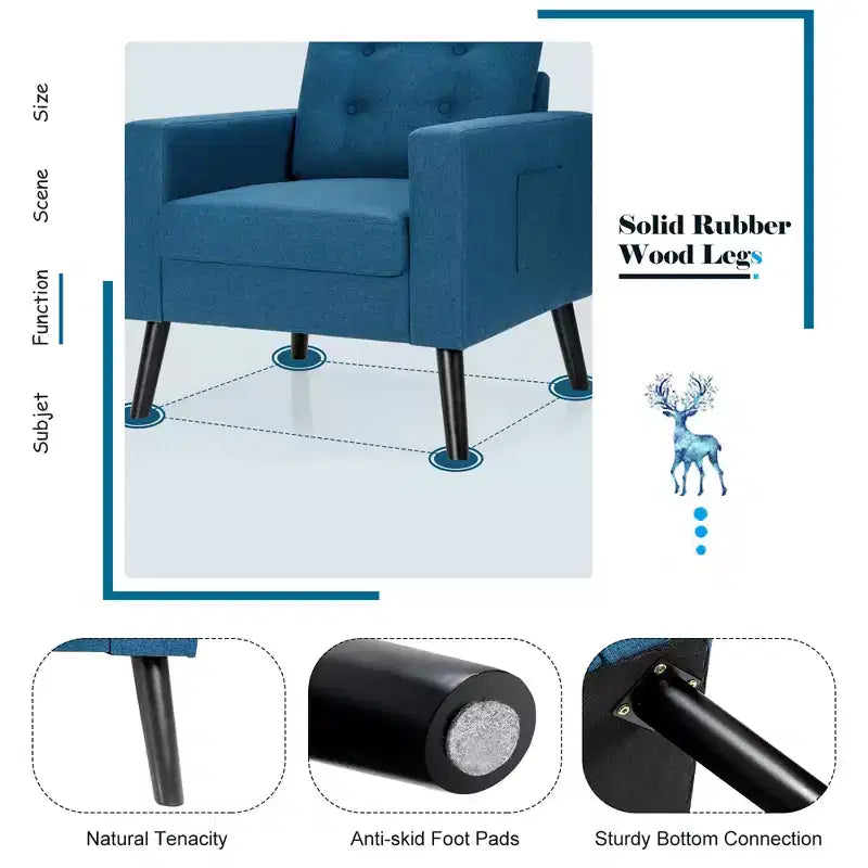 Costway Modern Tufted Accent Chair Fabric Armchair Single Sofa w/ Rubber Wood Legs Blue\ Beige\Grey