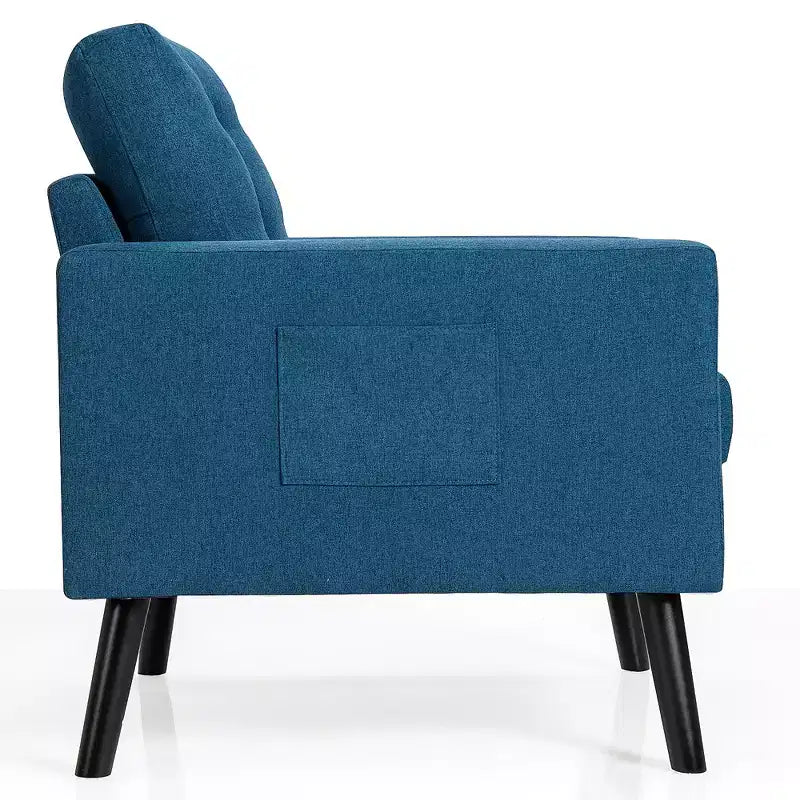 Costway Modern Tufted Accent Chair Fabric Armchair Single Sofa w/ Rubber Wood Legs Blue\ Beige\Grey