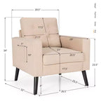 Costway Modern Tufted Accent Chair Fabric Armchair Single Sofa w/ Rubber Wood Legs Blue\ Beige\Grey