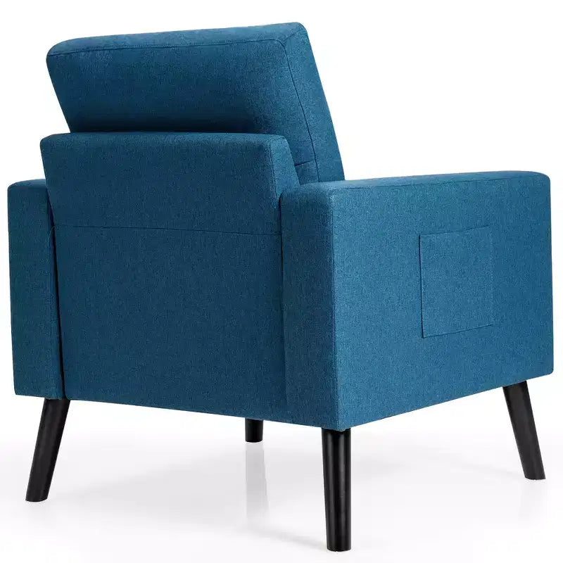 Costway Modern Tufted Accent Chair Fabric Armchair Single Sofa w/ Rubber Wood Legs Blue\ Beige\Grey