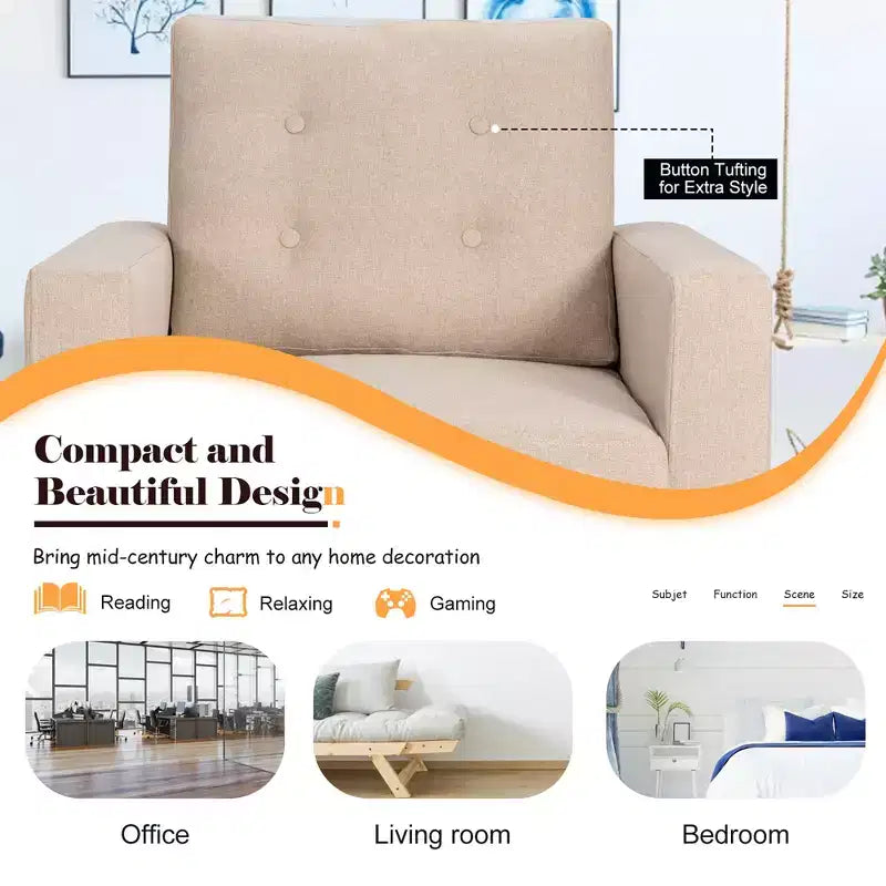 Costway Modern Tufted Accent Chair Fabric Armchair Single Sofa w/ Rubber Wood Legs Blue\ Beige\Grey