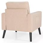 Costway Modern Tufted Accent Chair Fabric Armchair Single Sofa w/ Rubber Wood Legs Blue\ Beige\Grey