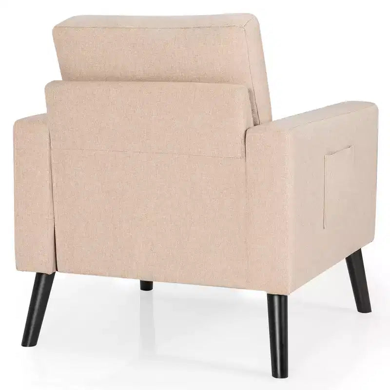 Costway Modern Tufted Accent Chair Fabric Armchair Single Sofa w/ Rubber Wood Legs Blue\ Beige\Grey