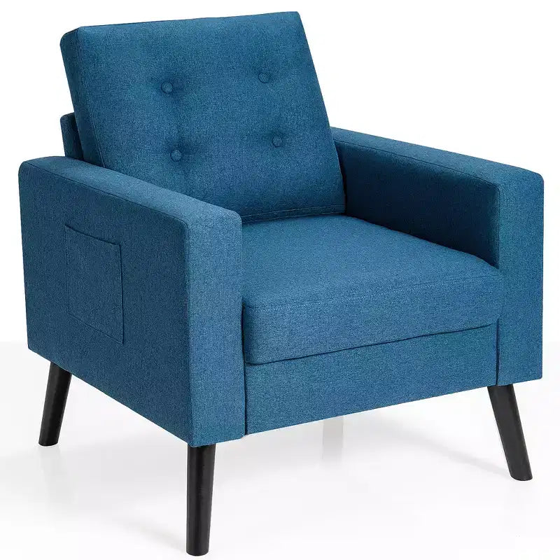 Costway Modern Tufted Accent Chair Fabric Armchair Single Sofa w/ Rubber Wood Legs Blue\ Beige\Grey