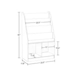 RiverRidge Kids' Bookshelf and Toy Storage Organizer with 4 Bookracks and 2 Cubbies White with 2 Fabric Bins